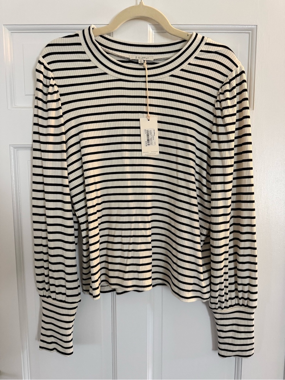 Z Supply Black & White Ribbed Striped Long Sleeve Top